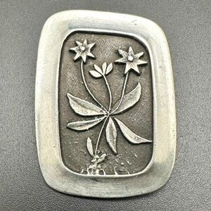 Vintage MID-CENTURY Rune Tennesmed SWEDEN PEWTER BROOCH PIN - floral flower